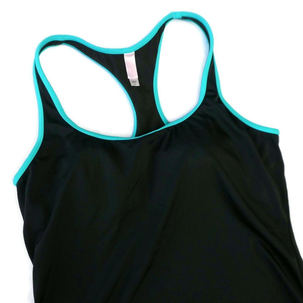 Victorias Secret Tank Workout Black Racerback Bra Padded Turquoise Trim L